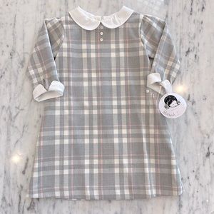 New Sarah Louise Girls Grey Plaid Shift Dress